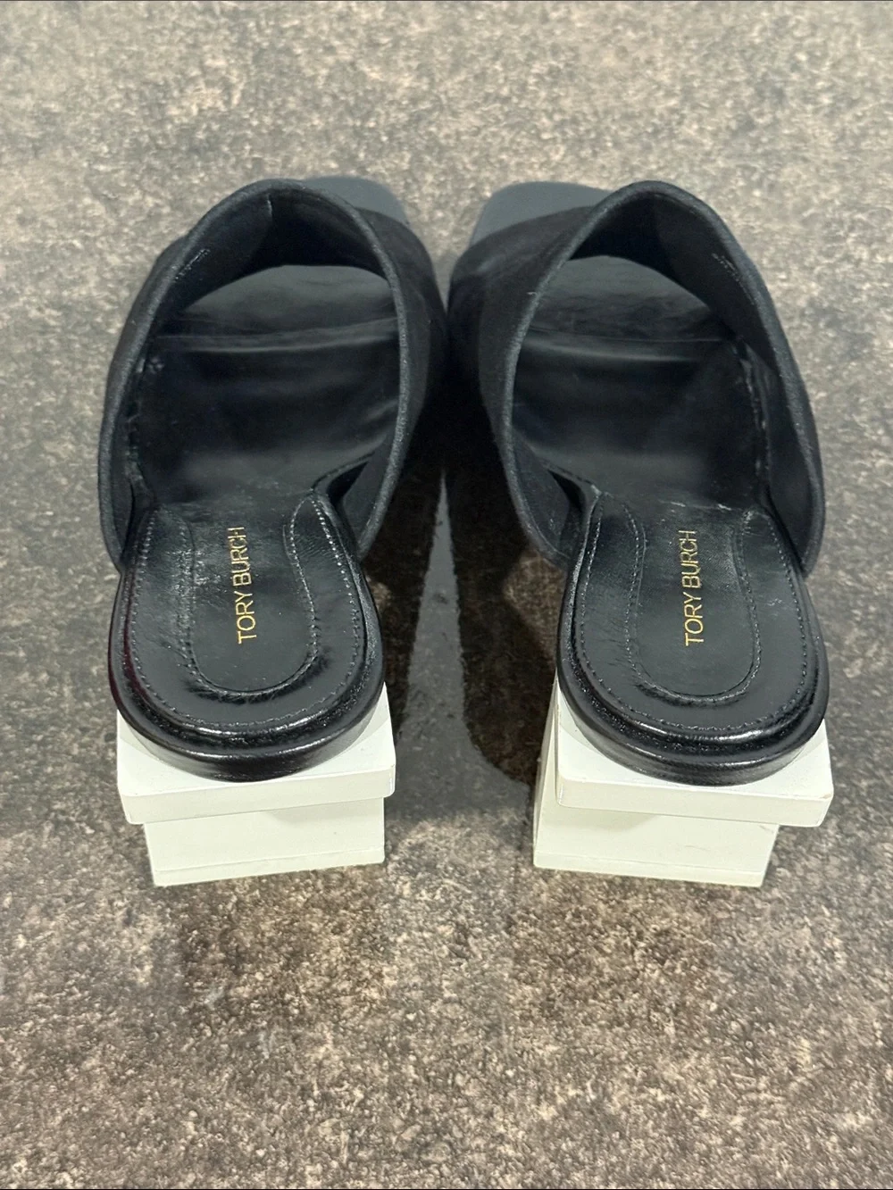 Tory Burch Black Suede Open-Toe Block Heel Mules Sandal Size 6